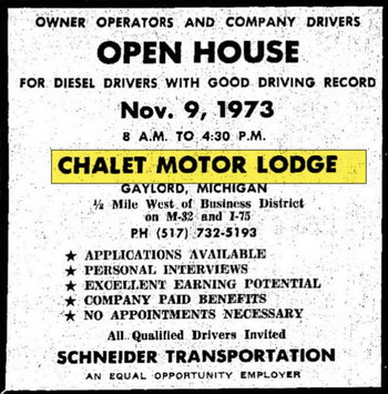 Chalet Motor Lodge & Restaurant - November 1973 Ad
